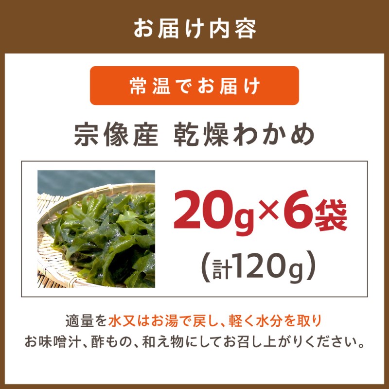 【道の駅むなかた】宗像産 乾燥カットわかめ 20g×6袋セット（計120g）_HA0444