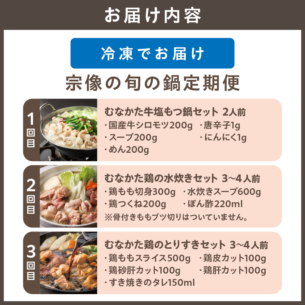 【3ヶ月定期便】道の駅むなかたが選ぶ「宗像の旬の鍋定期便～お肉編～」_HB0102