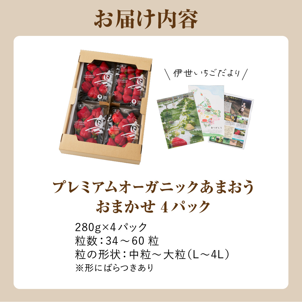 オーガニックあまおう 「いせいちご」 おまかせ4パック（MIX）【伊世いちご畑】_HA1018