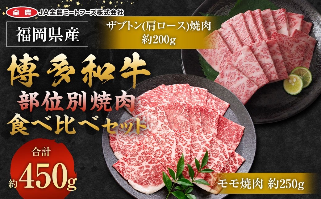 博多和牛の部位別焼肉食べ比べセット 450g（モモ焼肉250g＋ザブトン（肩ロース）焼肉200g） 牛 博多牛 モモ 肩ロース 食べ比べセット
