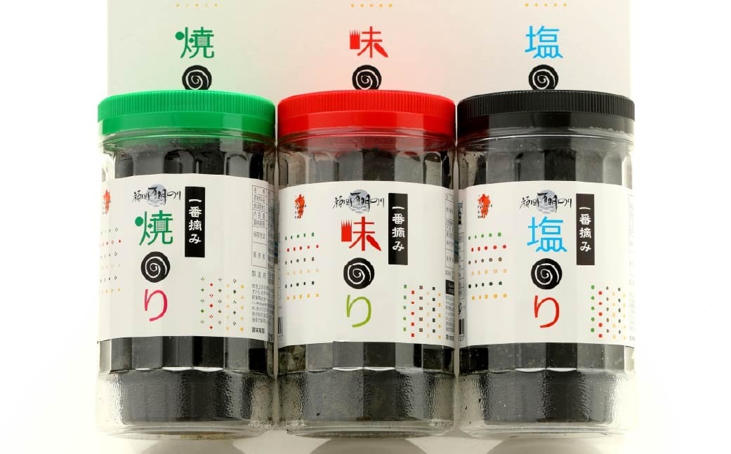 一番摘み 福岡有明のり使用「味のり」「塩のり」「焼のり」ボトル3本入詰合せ 味のり 塩のり 焼のり 海苔 のり ノリ 有明海苔 有明のり 詰合せ