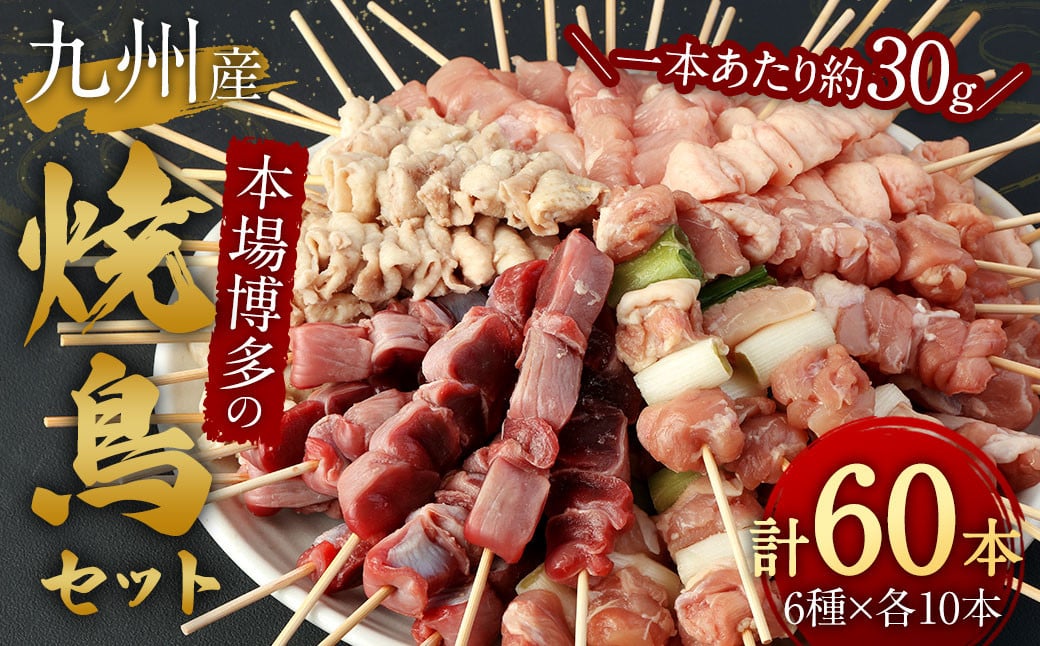 本場博多の九州産焼鳥セット 計60本【2025年3月発送】焼き鳥 もも ももねぎま ぼんじり 砂肝 むね 皮