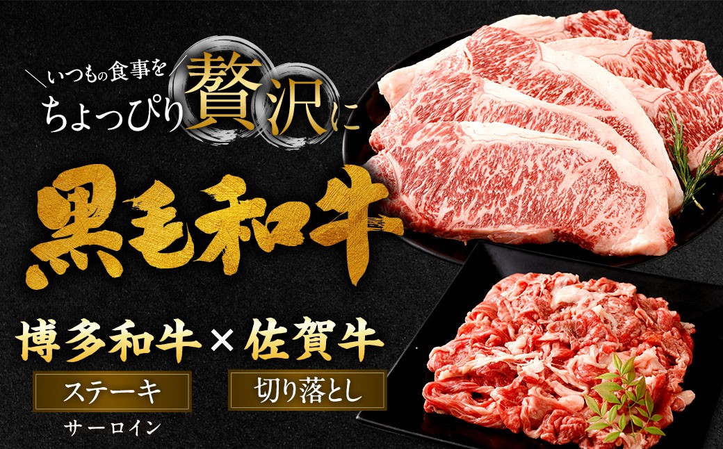 博多和牛 ステーキ （サーロイン） 6枚 （計約1.5kg） ＋ 佐賀牛 切り落とし 400g ／ 黒毛和牛 黒毛和種 和牛 牛肉 お肉 肉 サーロイン肉 セット 国産 九州 福岡県 太宰府市 冷凍