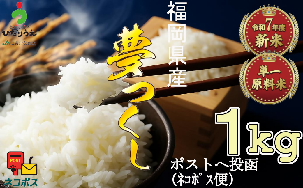 【令和7年産米】JAよりお届け！福岡県ブランド米「夢つくし」 1kg[G2306]