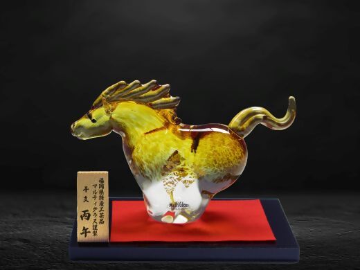 玻璃の干支シリーズ　開運干支　丙午　【001X】[G4658]