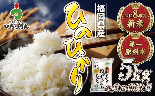 【米定期便】【年6回偶数月】【2027年2月発送開始】JAよりお届け！「ひのひかり」 5kg（5kg×1袋）×6回 計30kg[H5082]