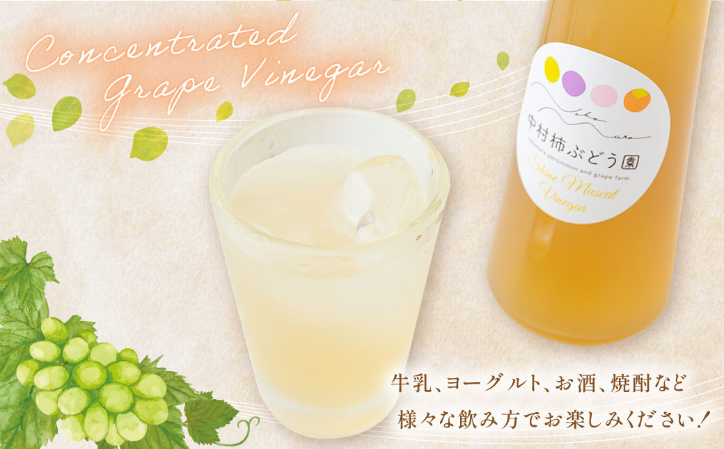 中村柿ぶどう園 濃縮ぶどうビネガー (シャインマスカット) 300ml×2本 フルーツビネガー 果実酢 フルーツ酢 お酢 酢 ビネガー 濃縮タイプ 飲料 福岡県 うきは市