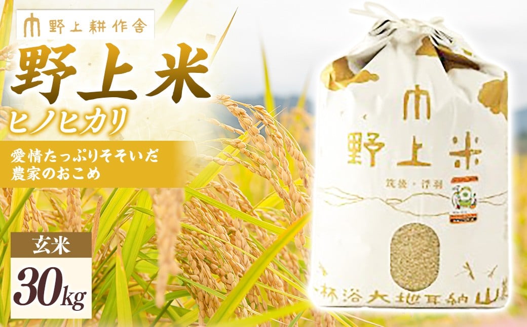【2025年10月下旬より順次発送開始】野上耕作舎 野上米ヒノヒカリ 玄米30kg ひのひかり 玄米 米 お米 ご飯 国産 九州産 福岡県 うきは市