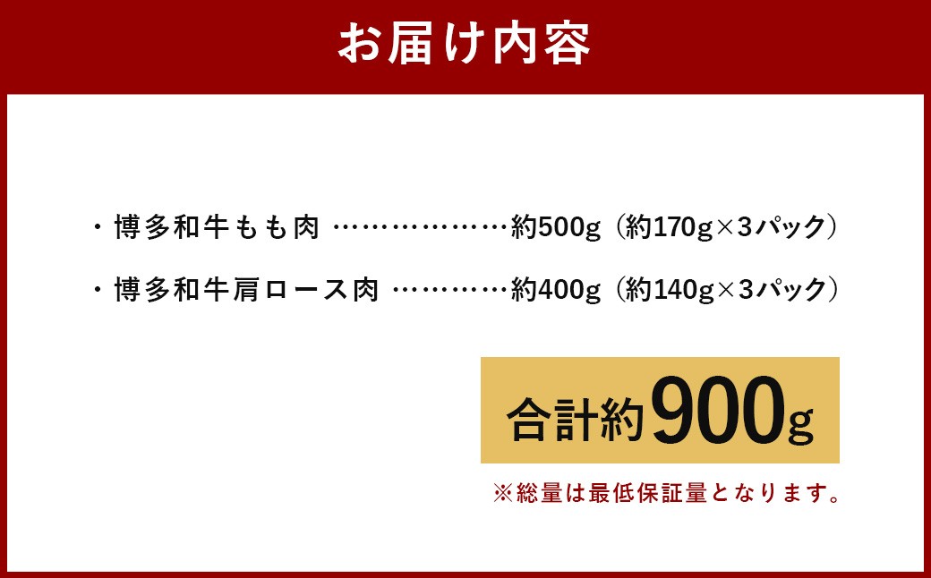 A4ランク 博多和牛 焼肉用 肩ロース ＆ すき焼き用 もも肉 食べくらべ セット （計約900g） 黒毛和種 黒毛和牛 和牛 牛肉 お肉 肉 肩ロース ロース もも モモ モモ肉 焼肉 焼き肉 すき焼き 食べ比べ 九州 福岡県 うきは市 冷凍