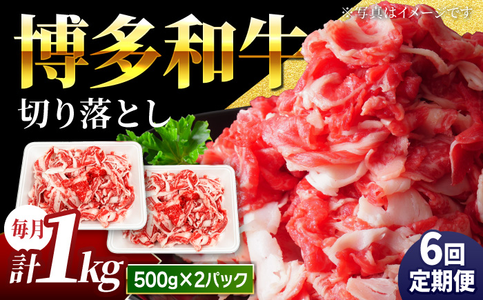 【6回定期便】小分け大容量 博多和牛 切り落とし 1kg (500g×2パック) 【馬庵このみ】和牛 牛肉 切り落とし 小分け 肉 不揃い 大容量 すき焼き 定期便