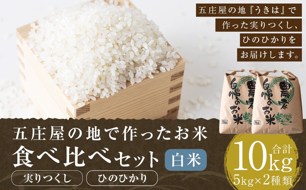 五庄屋の地で作った お米 玄米 食べ比べセット（ 実りつくし ・ ひのひかり ）各5kg 計約10kg 米 ご飯 国産 九州産 福岡県 うきは市 【2026年1月下旬発送開始】