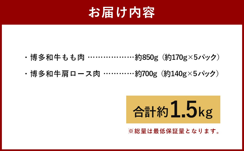 A4ランク 博多和牛 焼肉用 肩ロース ＆ すき焼き用 もも肉 食べくらべ セット （計約1500g） 黒毛和種 黒毛和牛 和牛 牛肉 お肉 肉 肩ロース ロース もも モモ モモ肉 焼肉 焼き肉 すき焼き 食べ比べ 九州 福岡県 うきは市 冷凍
