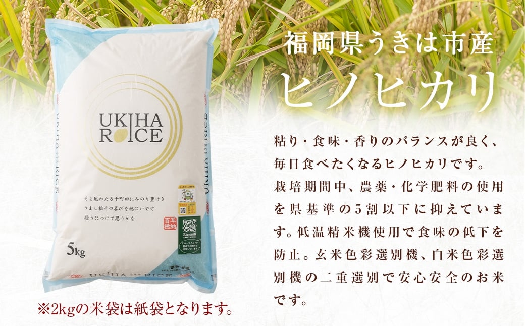 【3ヶ月定期便】みずほファーム UKIHA RICE 白米2kg×3回 計6kg（特別栽培米） 白米 精米 栽培米 お米 米 ご飯 主食 白飯 ヒノヒカリ 定期便 福岡県 うきは市