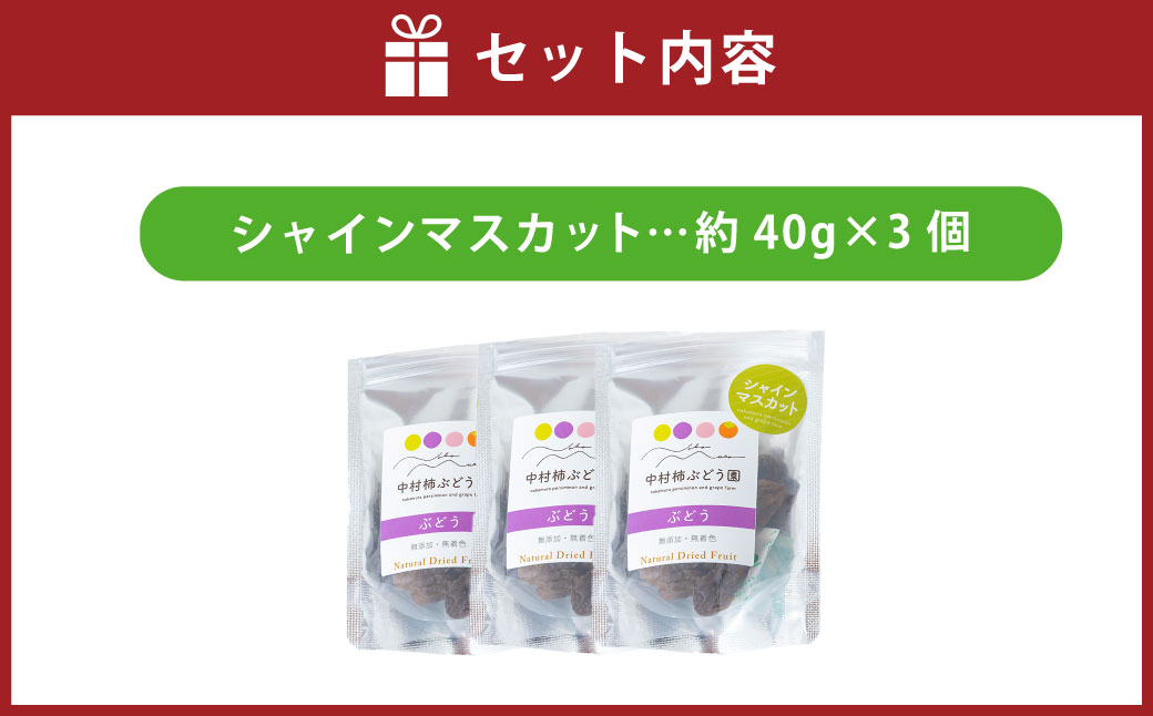 中村柿ぶどう園 ナチュラルドライフルーツ (シャインマスカット) 約40g×3個 