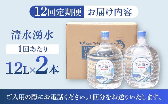 【12回お届け】赤ちゃんも安心して飲める 清水湧水 軟水 ウォーターサーバー用ボトル 12L 2本 非加熱殺菌 ミネラルウォーター【株式会社清水】天然水の風味を損なわないよう非加熱殺菌 天然水 水 軟水 サーバー ウォーターサーバー