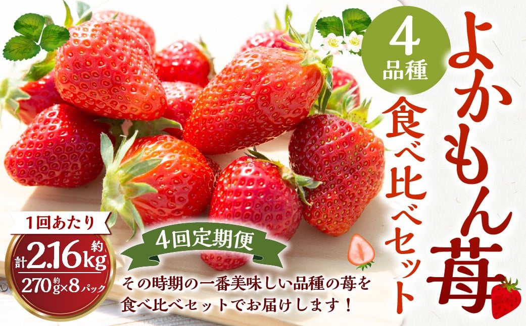 【4回定期便】 よかもんいちご 4品種食べ比べセット 【2026年1月上旬～4月下旬 毎月出荷予定】 よかもん苺 苺 いちご イチゴ 果物 果実 フルーツ 食べ比べ セット 定期便 九州 福岡県 うきは市 冷蔵