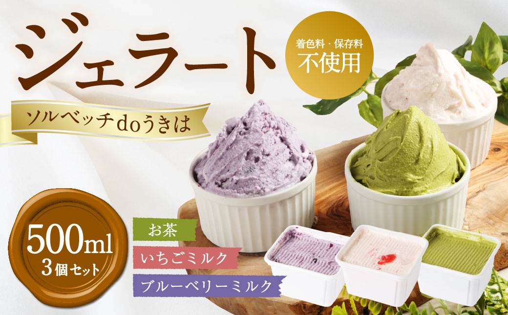ソルベッチdoうきは ジェラート500ml×3個セット フルーツ ミルク スイーツ デザート ジェラート シャーベット アイス いちごミルク ブルーベリーミルク オリーブ塩ミルク お茶 セット 冷凍 福岡県 うきは市