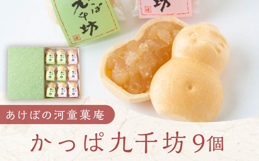 あけぼの河童菓庵 最中かっぱ九千坊 9個 (白つぶ餡) 和菓子 お菓子 モナカ 最中 つぶ餡 常温 福岡県 うきは市