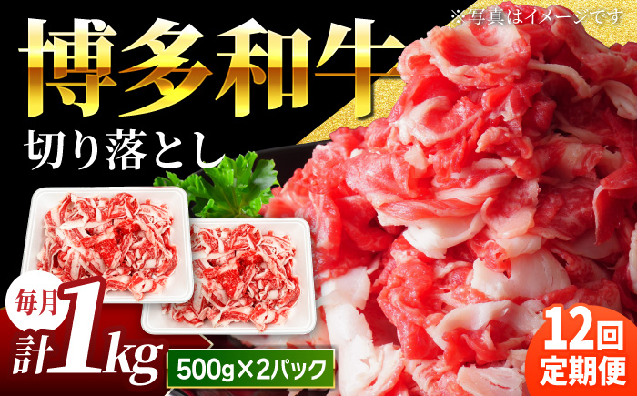 【12回定期便】小分け大容量 博多和牛 切り落とし 1kg (500g×2パック) 【馬庵このみ】和牛 牛肉 切り落とし 小分け 肉 不揃い 大容量 すき焼き 定期便