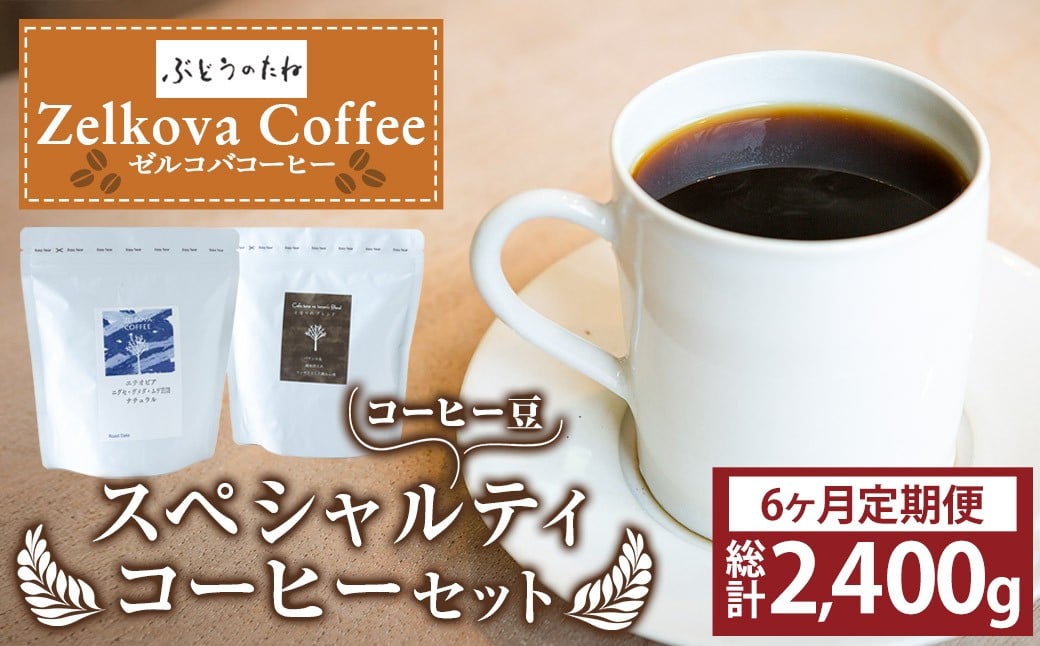 【6ヶ月定期便】Zelkova Coffee スペシャルティコーヒーセット (豆のまま) 200g×2種 コーヒー 豆 うきは市