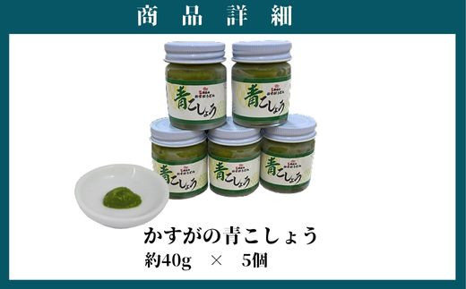 かすがの青こしょう 約200g 約40g×5個 [M632] 調味料 柚子 胡椒 ゆず こしょう スパイス 薬味 風味