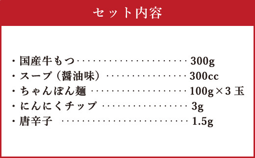 博多もつ鍋 3人前セット 醤油味 牛もつ300g ちゃんぽん麺つき 小腸