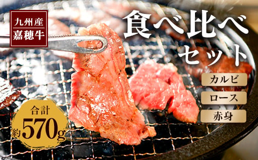 嘉穂牛 食べ比べセット 3種 合計約570g カルビ ロース 赤身 牛肉