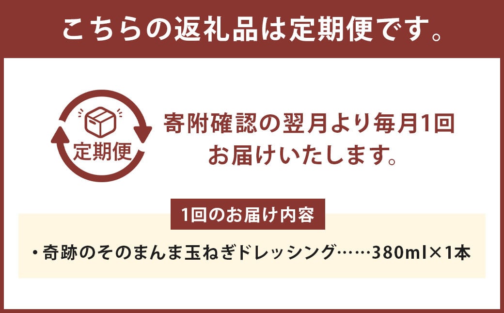 【3回定期便】 奇跡のそのまんま 玉ねぎドレッシング 380ml 計3本 ドレッシング 調味料 無添加 ノンオイル