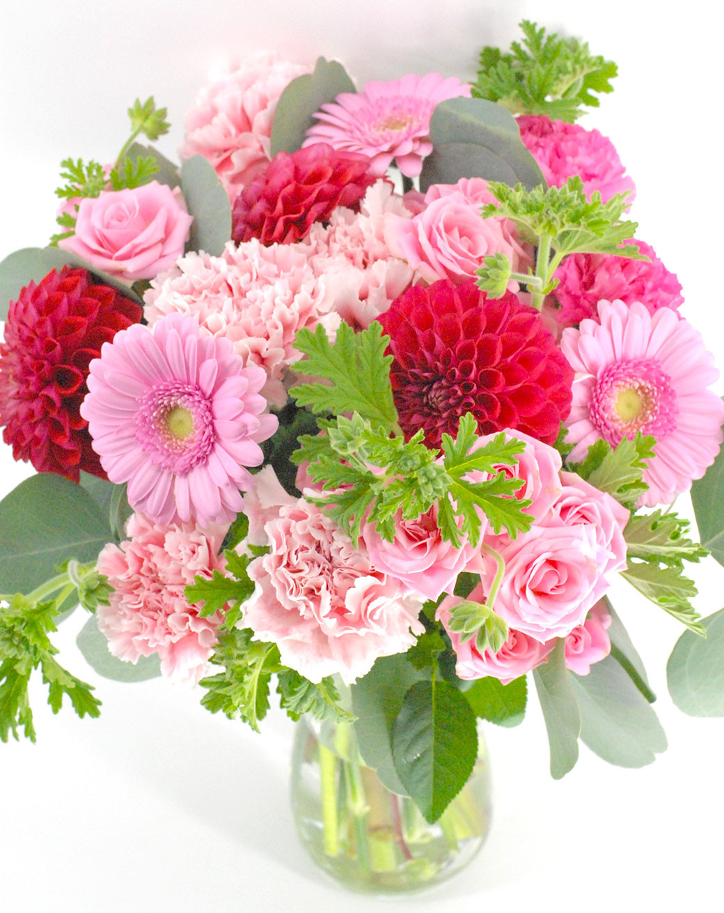 5月は母の月！母の月にぴったりなカーネーションを中心にしたブーケ！花瓶付きタイプ【2025年5月14日～5月下旬までに発送予定】