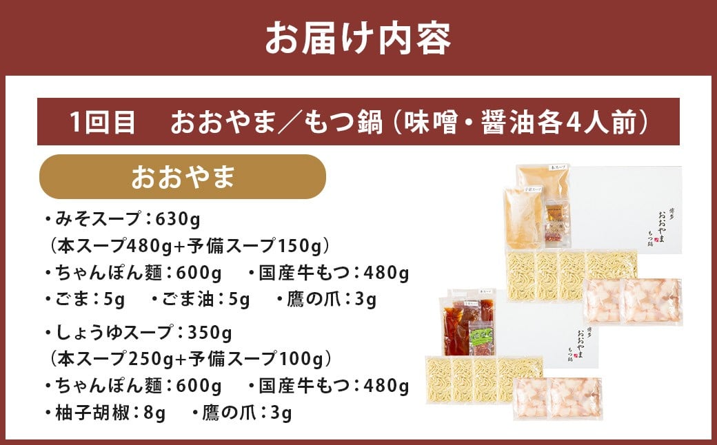 鍋大容量定期便！【隔月定期便（計3回発送）】 おおやま もつ鍋 上田商店 水炊き 華味鶏 モツ鍋 鍋 料理 食事 隔月定期便 隔月 定期便 大容量