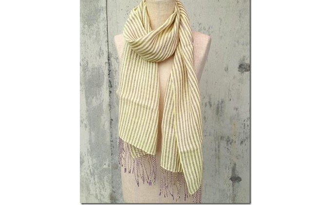 ito to iro 手染め・手織り仕上げ　「ストール」パープル×クリームイエロー太ストライプ ファッション小物