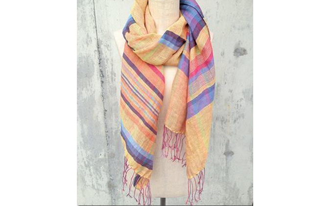 ito to iro 手染め・手織り仕上げ　「ストール」マスタードイエローベースマルチボーダー（大判） ファッション小物