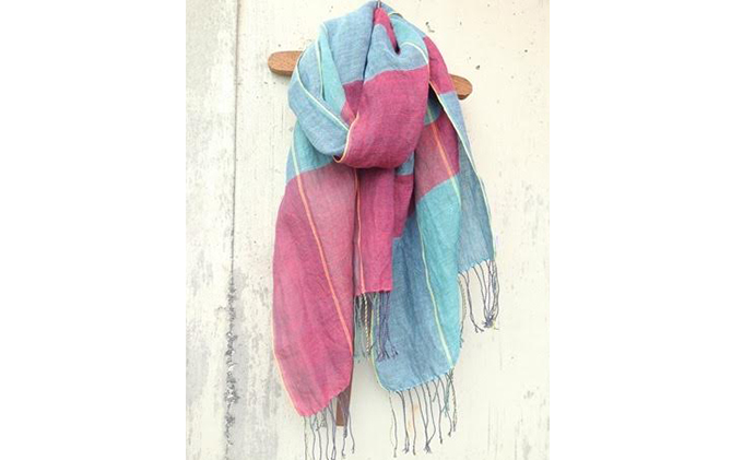 ito to iro 手染め・手織り仕上げ　「ストール」ライトブルー×レッド（大判） ファッション小物