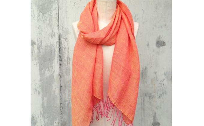 ito to iro 手染め・手織り仕上げ　「ストール」ピンクレッド×イエロー（大判） ファッション小物