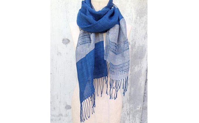 ito to iro 手染め・手織り仕上げ　「ストール」ブルー・レース織りポイント ファッション小物 