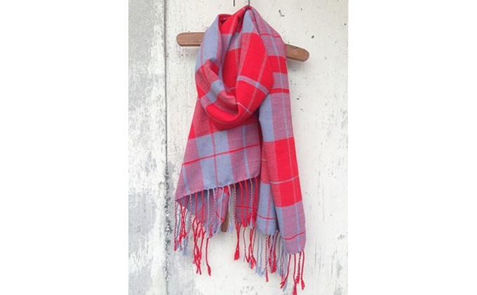 ito to iro 手染め・手織り仕上「ストール」 ライトグレー×レッド・チェック ファッション小物