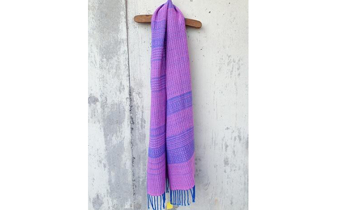 ito to iro 手染め・手織り仕上「ストール」 ブルー×ピンク・変化織り ファッション小物