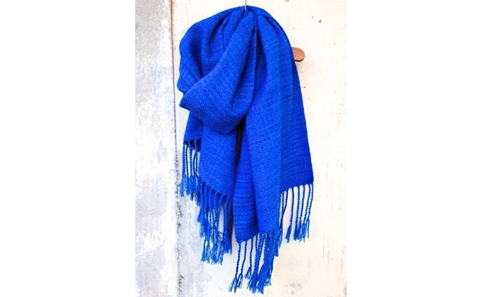 ストール 「ito to iro」手染め 手織り仕上 ロイヤルブルー ヘリンボーン織り ファッション小物 おしゃれ ギフト プレゼント 天然素材 メリノウール100％ 春先 お花見