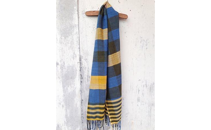 ito to iro 手染め・手織り仕上「ストール」 ネイビー×カーキベース変化織りポイント ファッション小物 