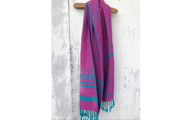 ito to iro 手染め・手織り仕上「ストール」 ターコイズグリーン×マゼンダピンク・変化織り ファッション小物 