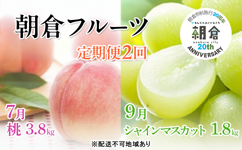 【朝倉市制施行20周年記念企画】限定 数量 定期便 2回 桃 シャインマスカット 2025年 発送 フルーツ 夏のフルーツ定期便 果物 もも モモ マスカット デザート 朝倉 ※配送不可 離島