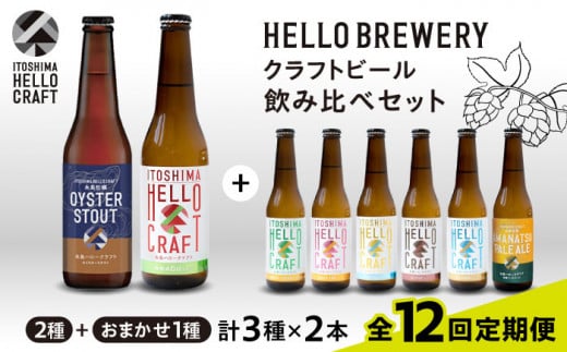 【全12回定期便】【 3種 飲み比べ 】糸島 クラフト ビール 瓶 詰め合わせ 6本 セット 糸島市 / HELLO BREWERY 地ビール ビール [AGM004]