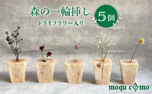 《 森の一輪挿し 》 クインテット （ ドライフラワー 入り 5個 セット ） 糸島市 / 木工房 moqu c0mo [AHF004]