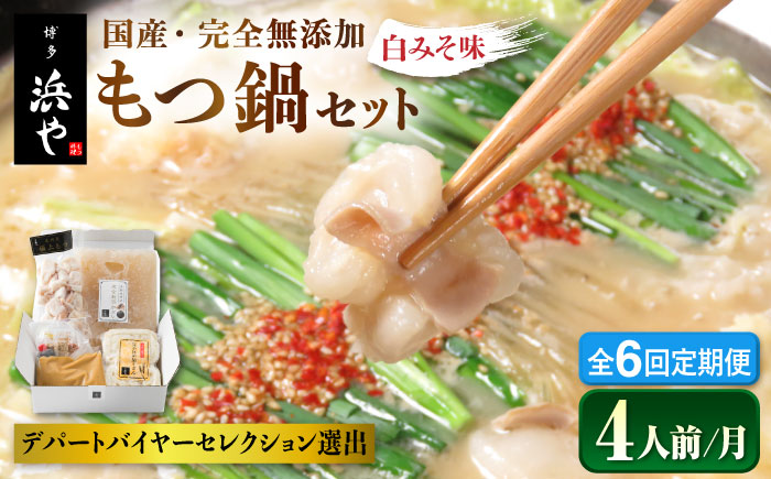 【全6回定期便】国産 ・ 完全 無添加 もつ鍋 セット ×2 ( 約 4人前 ) 白みそ味 糸島市 / 博多 浜や[AFF009]