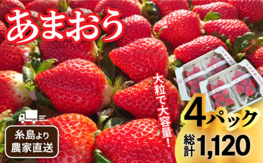 【先行予約受付中・2025年1月下旬より順次発送】【農家直送！】 糸島産 あまおう 280g×4パック (GおよびSサイズ) 糸島市 / 後藤農園 [AML003]