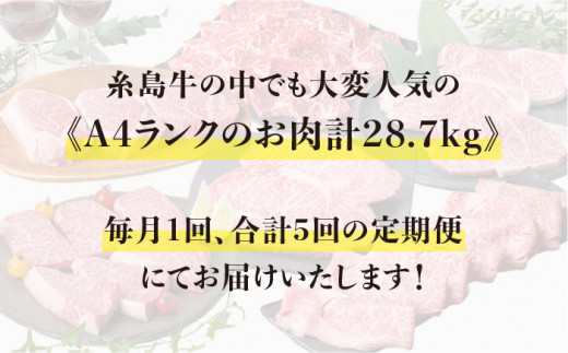 【 定期便 】 A4 ランク 福岡県産 糸島 黒毛和牛 食べ比べ セット を 毎月 1回 合計5回 で お届け 《糸島》 【糸島ミートデリ工房】 [ACA075]