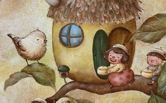 絵画「どんぐり村のバースデーパーティー」 糸島市 / 工房はーべすと [AYA080]