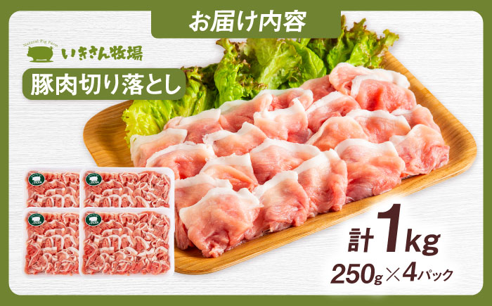 一貴山豚 切り落とし 計1kg(250g×4p)  糸島市 / いきさん牧場 豚肉 [AGB057] 豚肉 豚 ブランド豚 一貴山豚 ポーク 切り落とし 肉 250g
