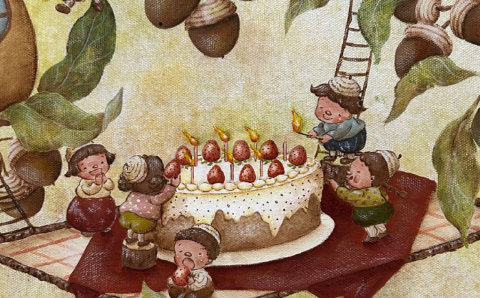 絵画「どんぐり村のバースデーパーティー」 糸島市 / 工房はーべすと [AYA080]