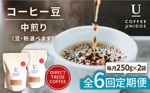 【全6回定期便】中煎り コーヒー 豆 ウニドスブレンド 250g × 2袋 ( 豆 ・ 粉 選べます ) 糸島市 / COFFEE UNIDOS [AQF022]